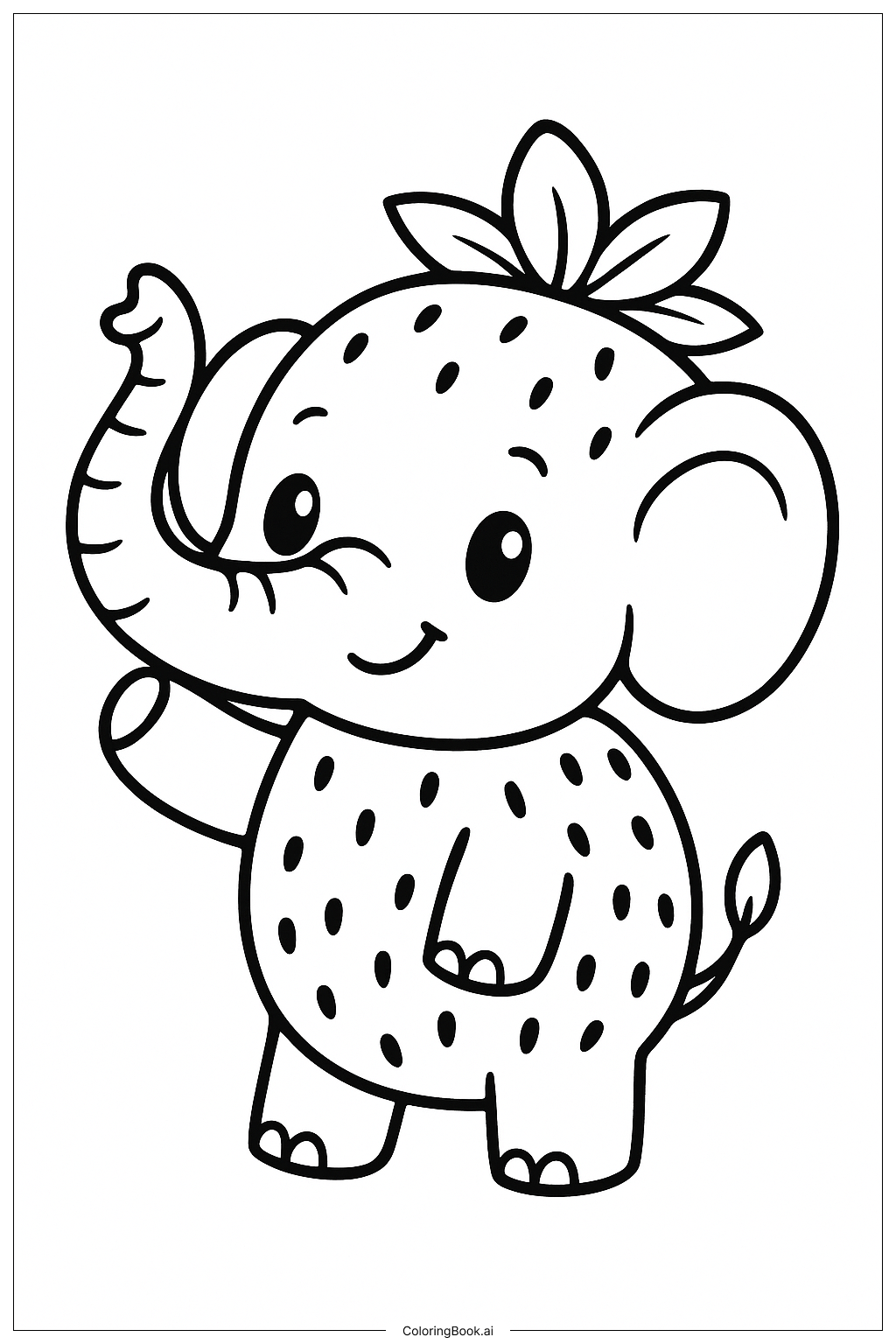  可爱的草莓大象招手填色页 