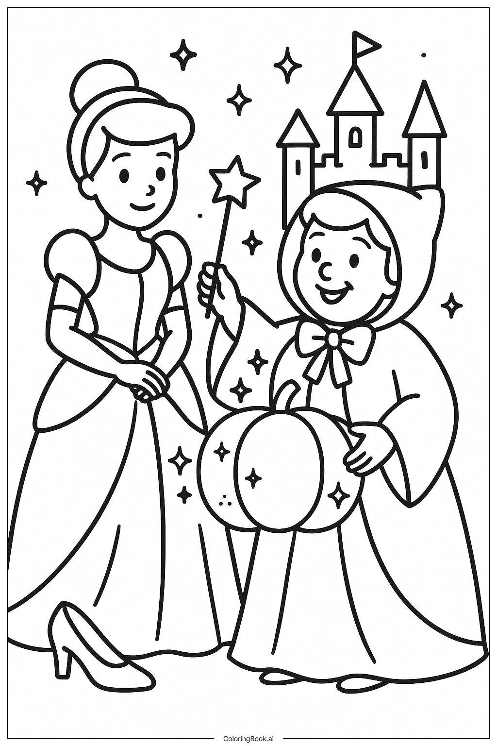  Página para colorear de Cenicienta y la Hada Madrina 