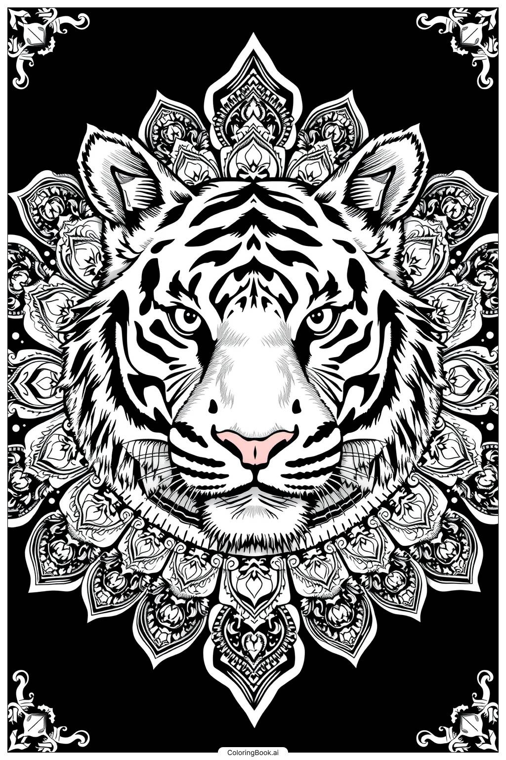  Página para colorir de Arte Mandala de Tigre 