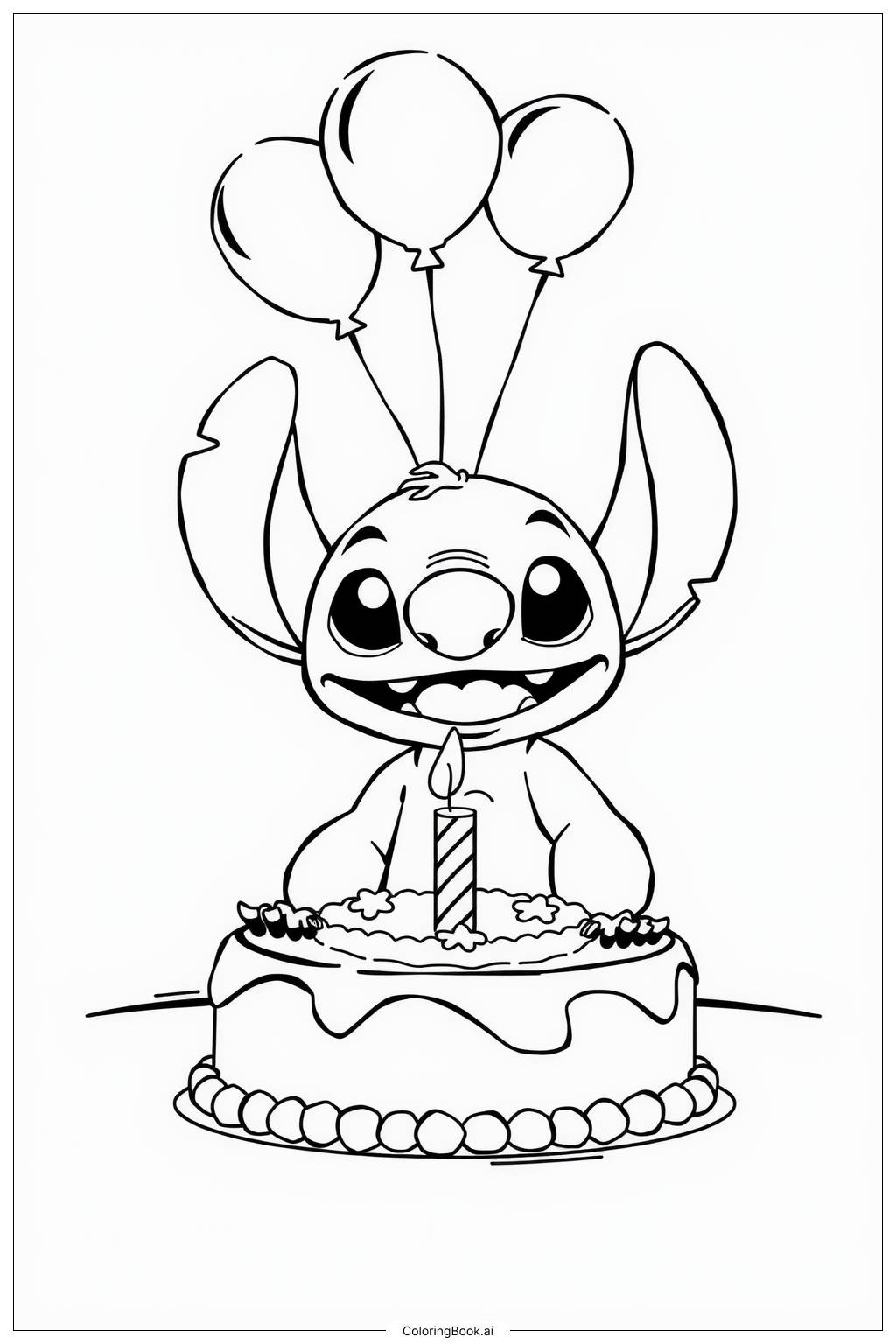  Página para colorir de Stitch Fazendo um Pedido de Aniversário 