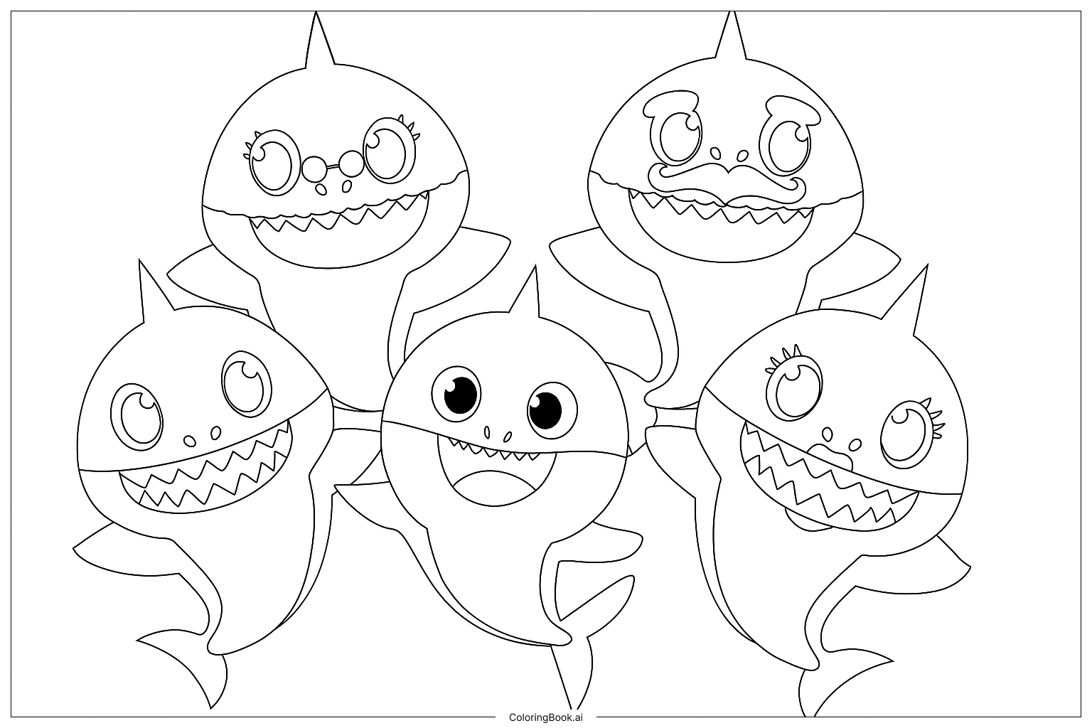Página para colorear de Familia Baby Shark