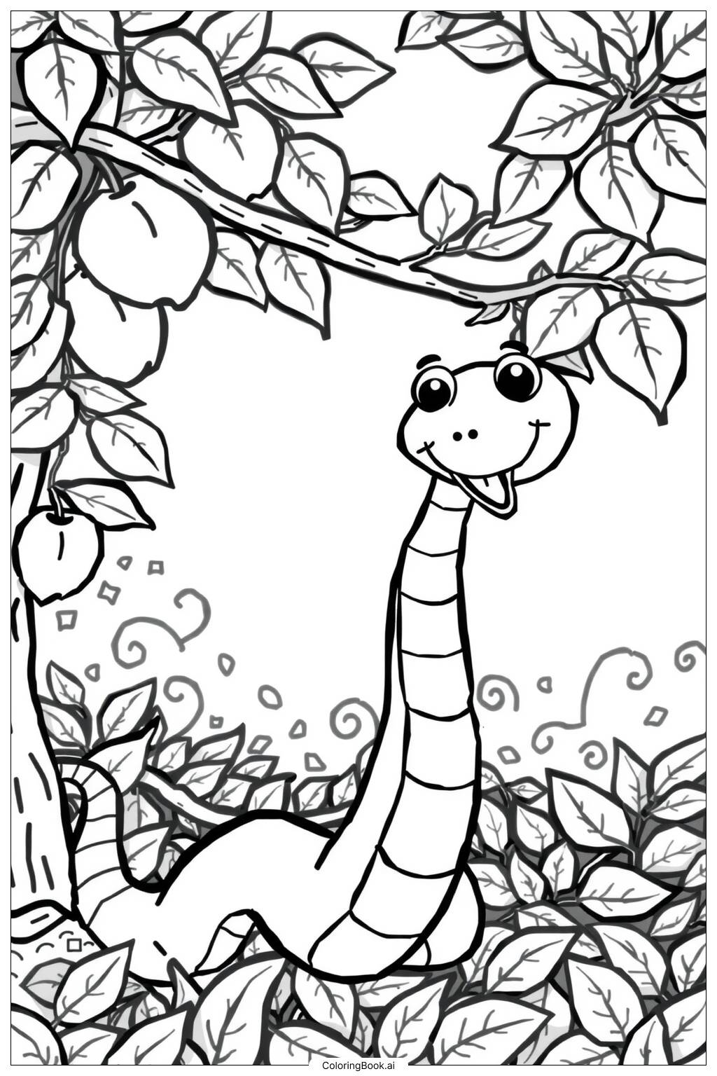  Page de coloriage Serpent Pomme Arbre 