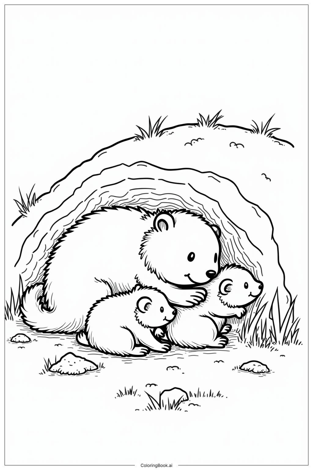  Ground Hog Family in Burrow Coloring Page 