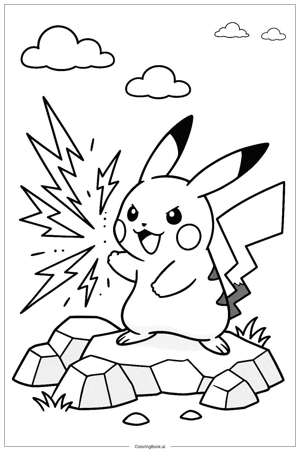  Trang tô màu Pikachu Sử Dụng Chớp Giật Trên Đá 