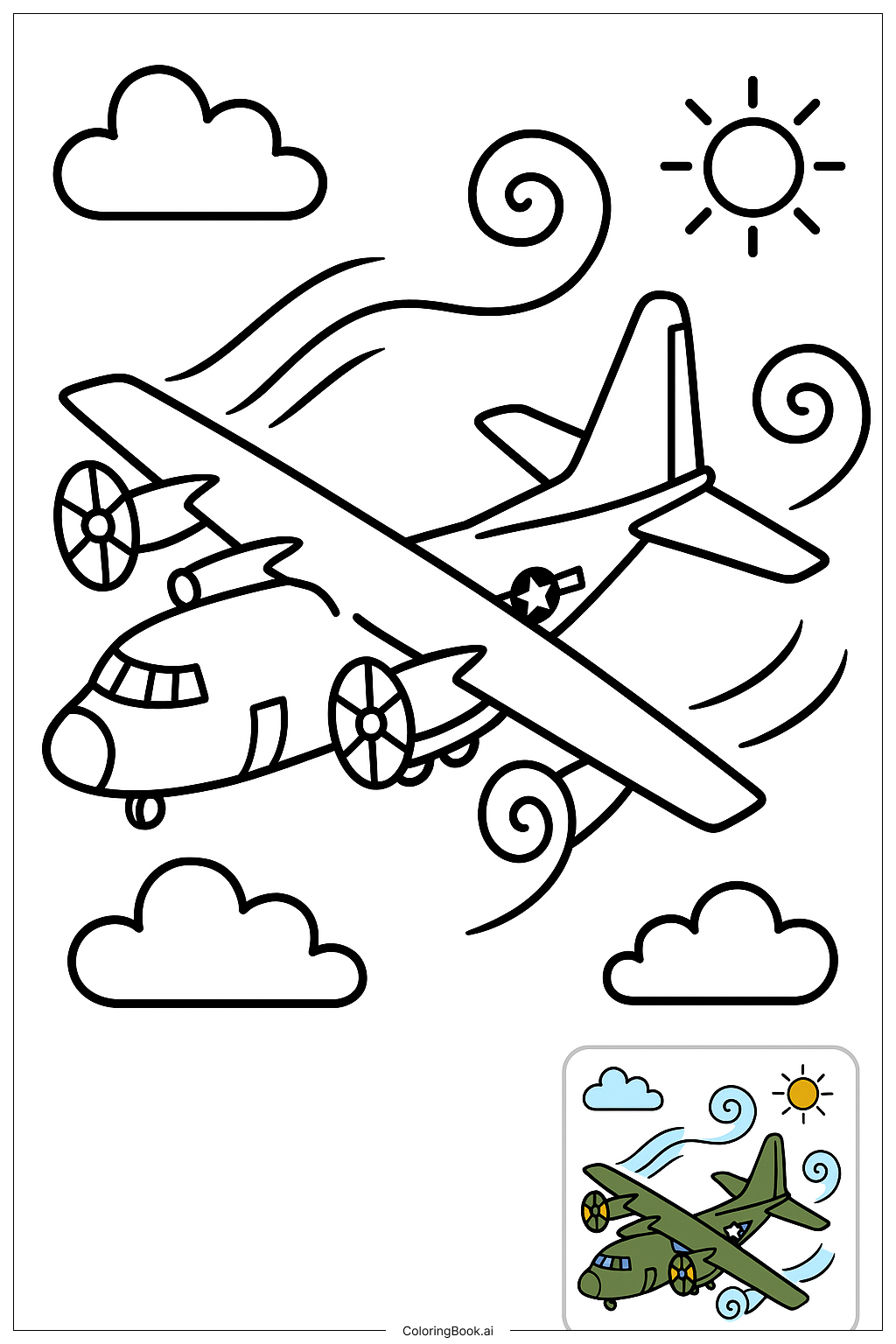  Page de coloriage Vortex des ailes d'un avion militaire 