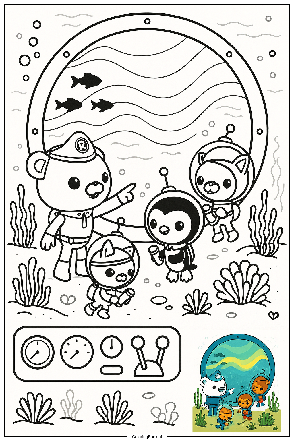  Trang tô màu Octonauts Quan Sát Ánh Sáng Bắc Cực Dưới Nước 