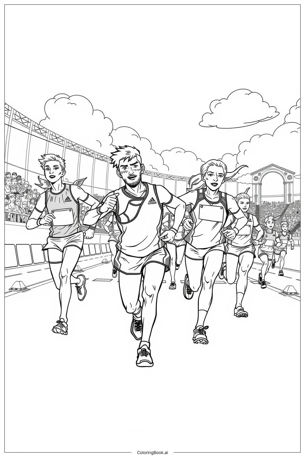  Page de coloriage Athlètes des Jeux Olympiques Spéciaux en compétition ensemble 