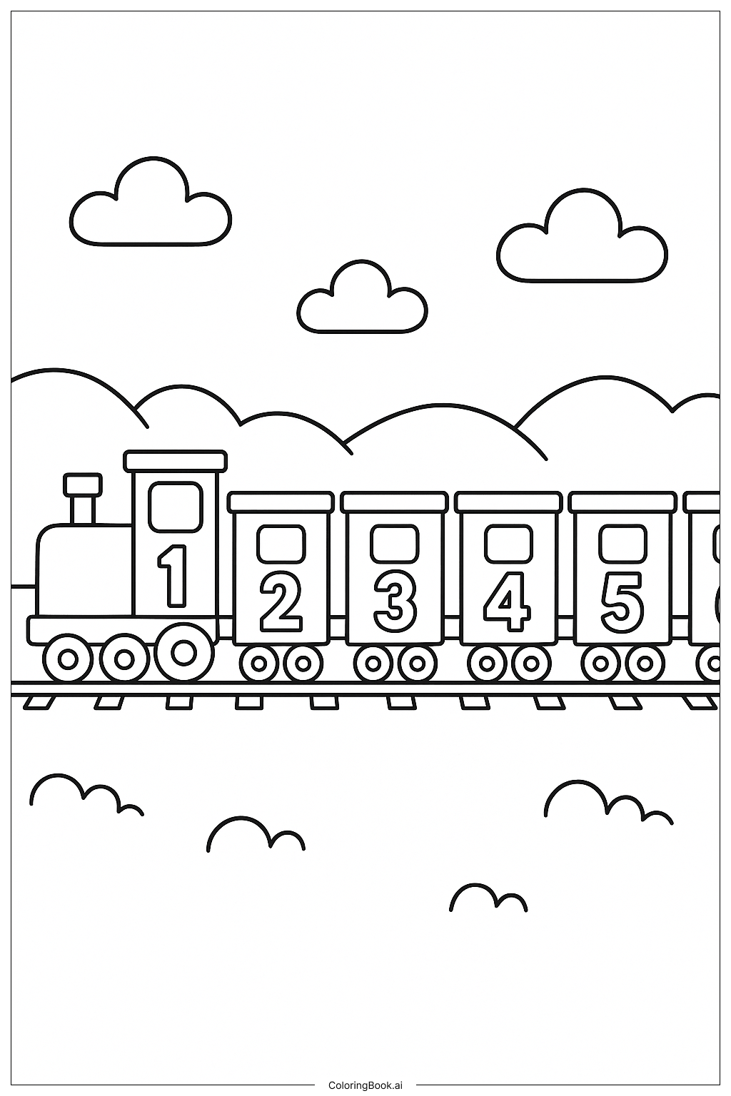 每节车厢都有编号的火车填色页 