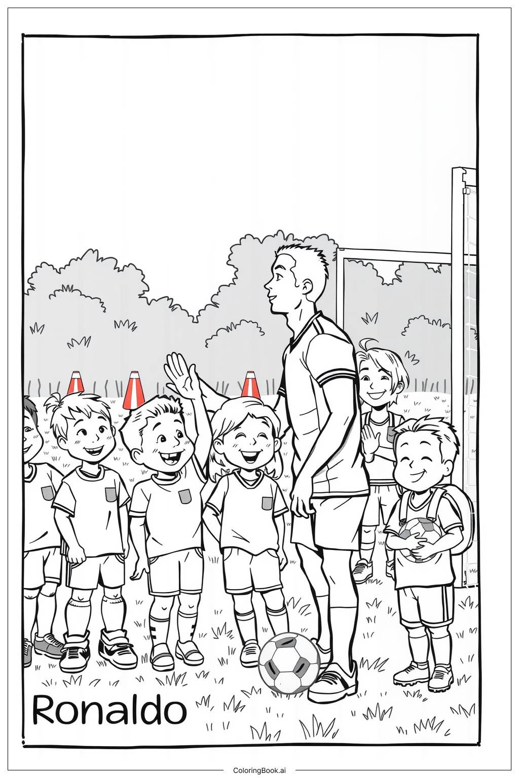  Ronaldo Inspiring Kids at a Soccer Camp Coloring Page 