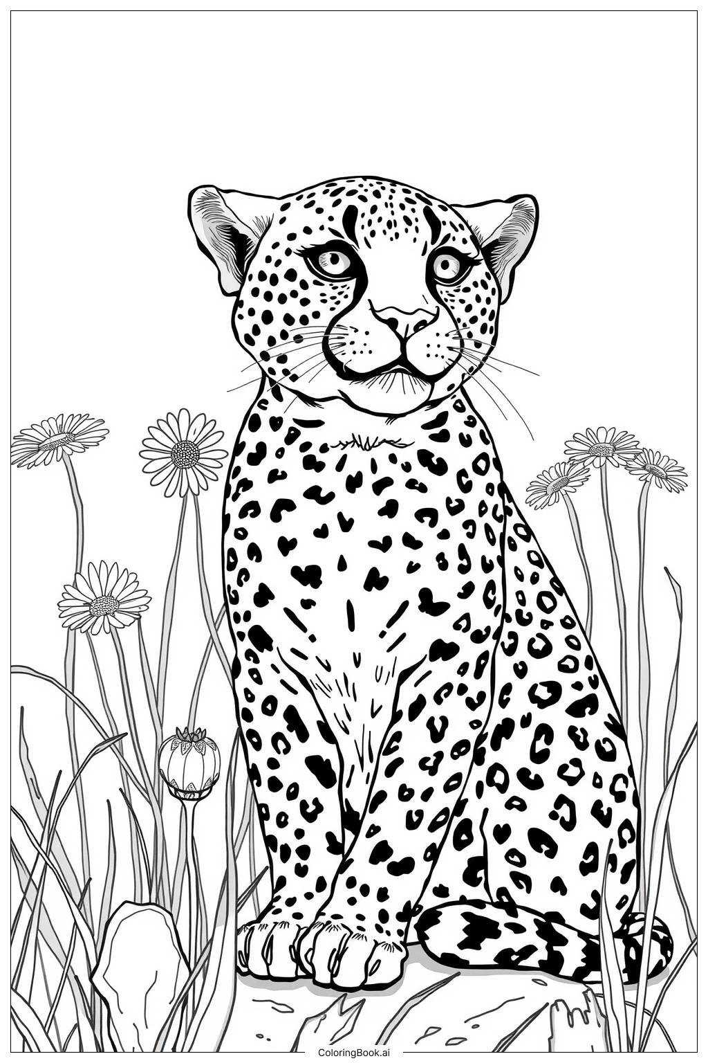  Page de coloriage guépard en pose mignonne 