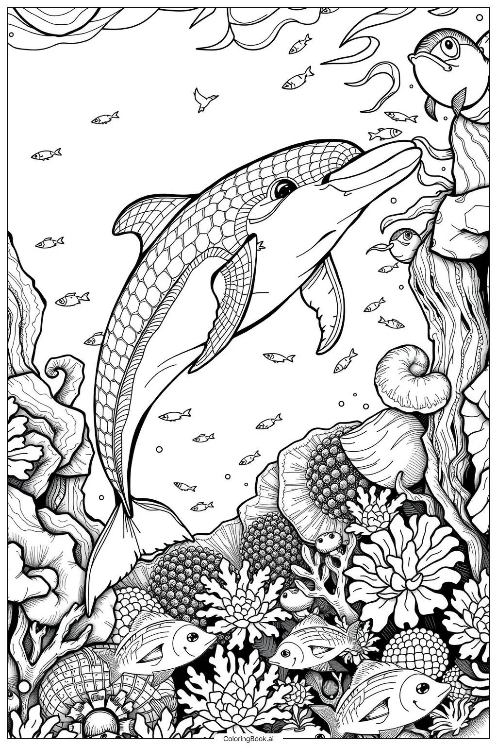  Dolphin Swimming in Crystal Clear Water Coloring Page 