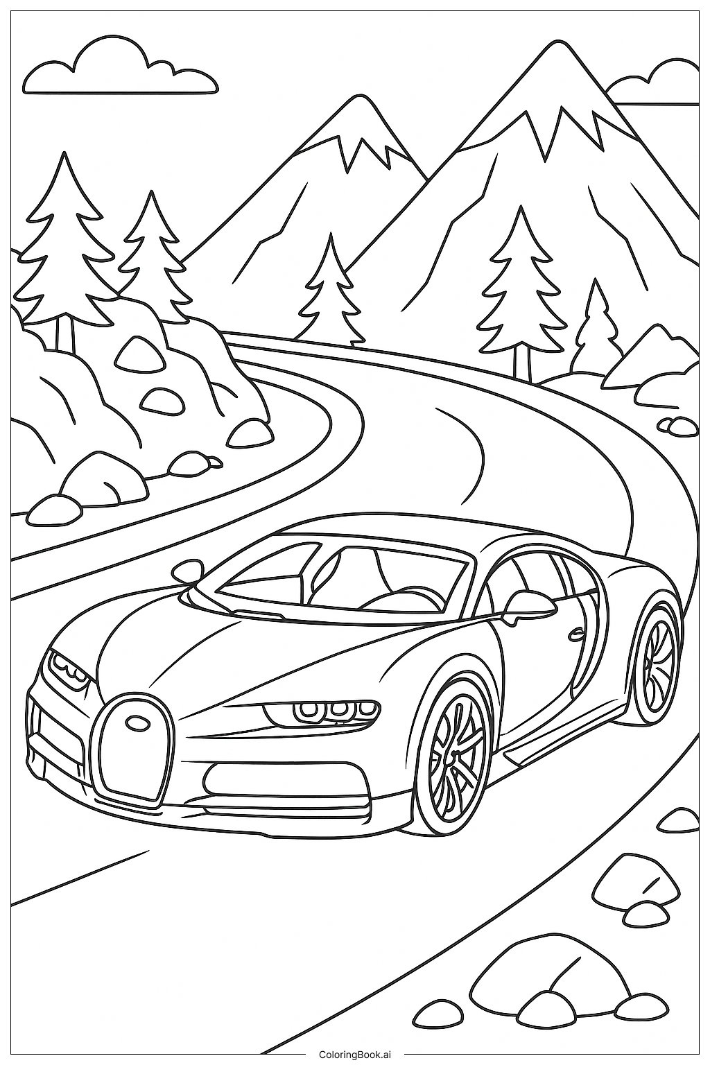  Bugatti On A Winding Mountain Road Coloring Page 