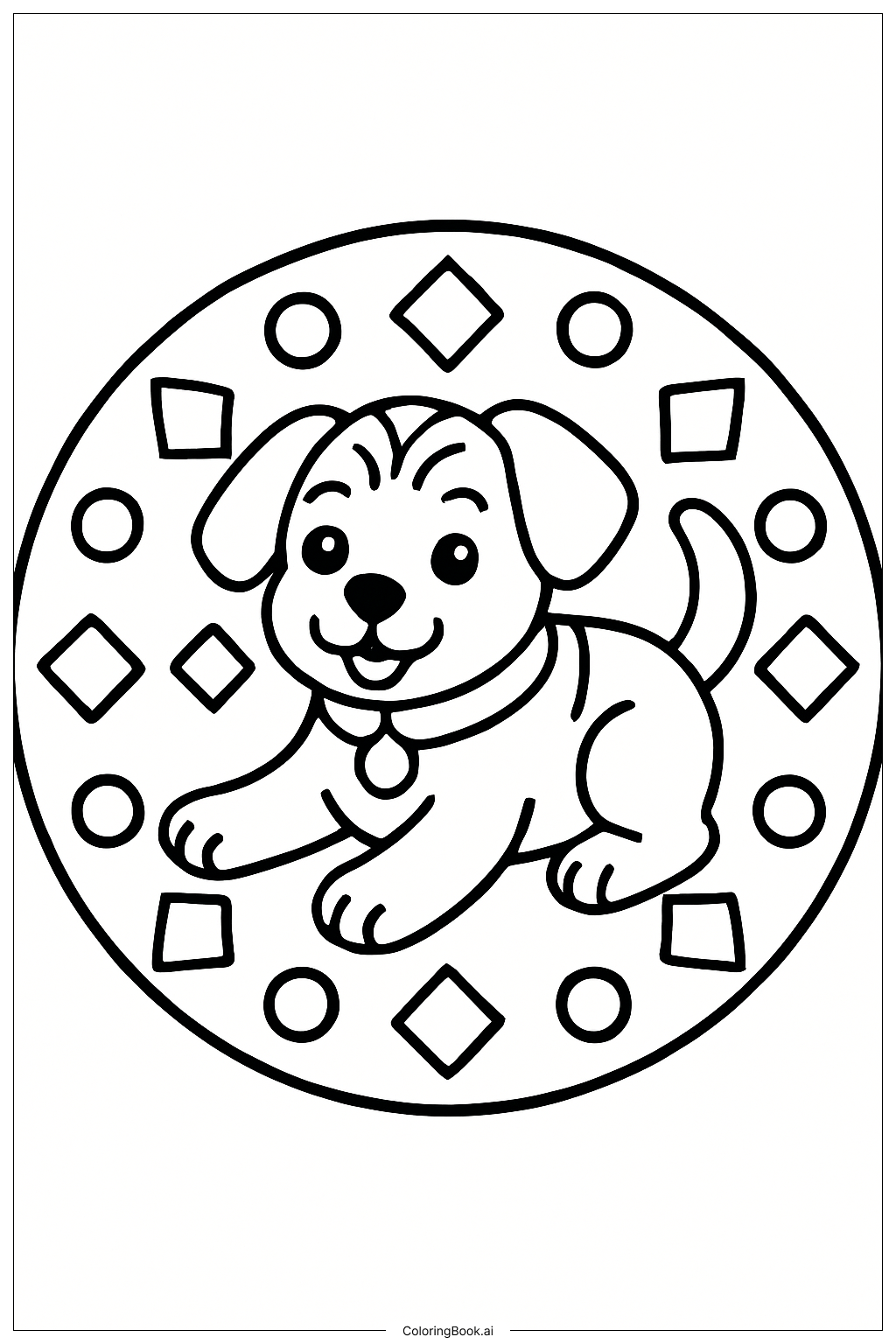  Dog Mandala in Playful Pose Coloring Page 