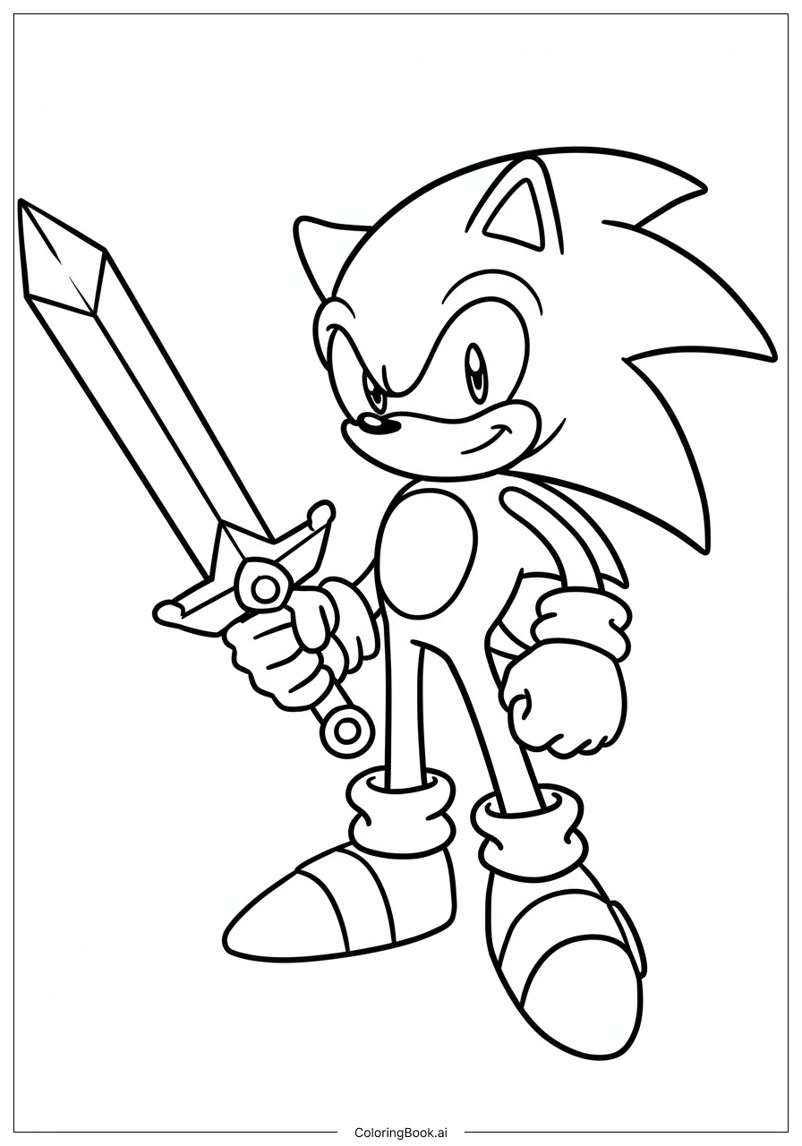  Page de coloriage Sonic brandissant l'épée Excalibur 
