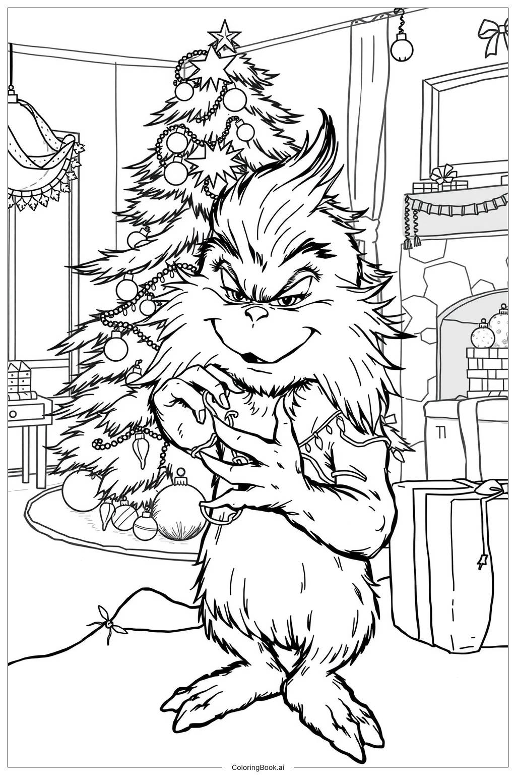  Page de coloriage Bébé Grinch avec des lumières de fête-2 