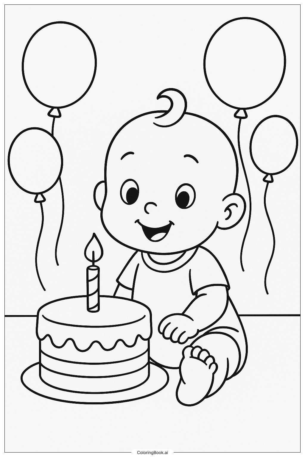  Baby's First Birthday Cake Coloring Page 