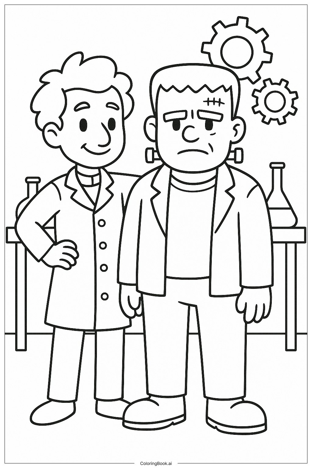  Dr. Frankenstein und sein Monster Ausmalseite 
