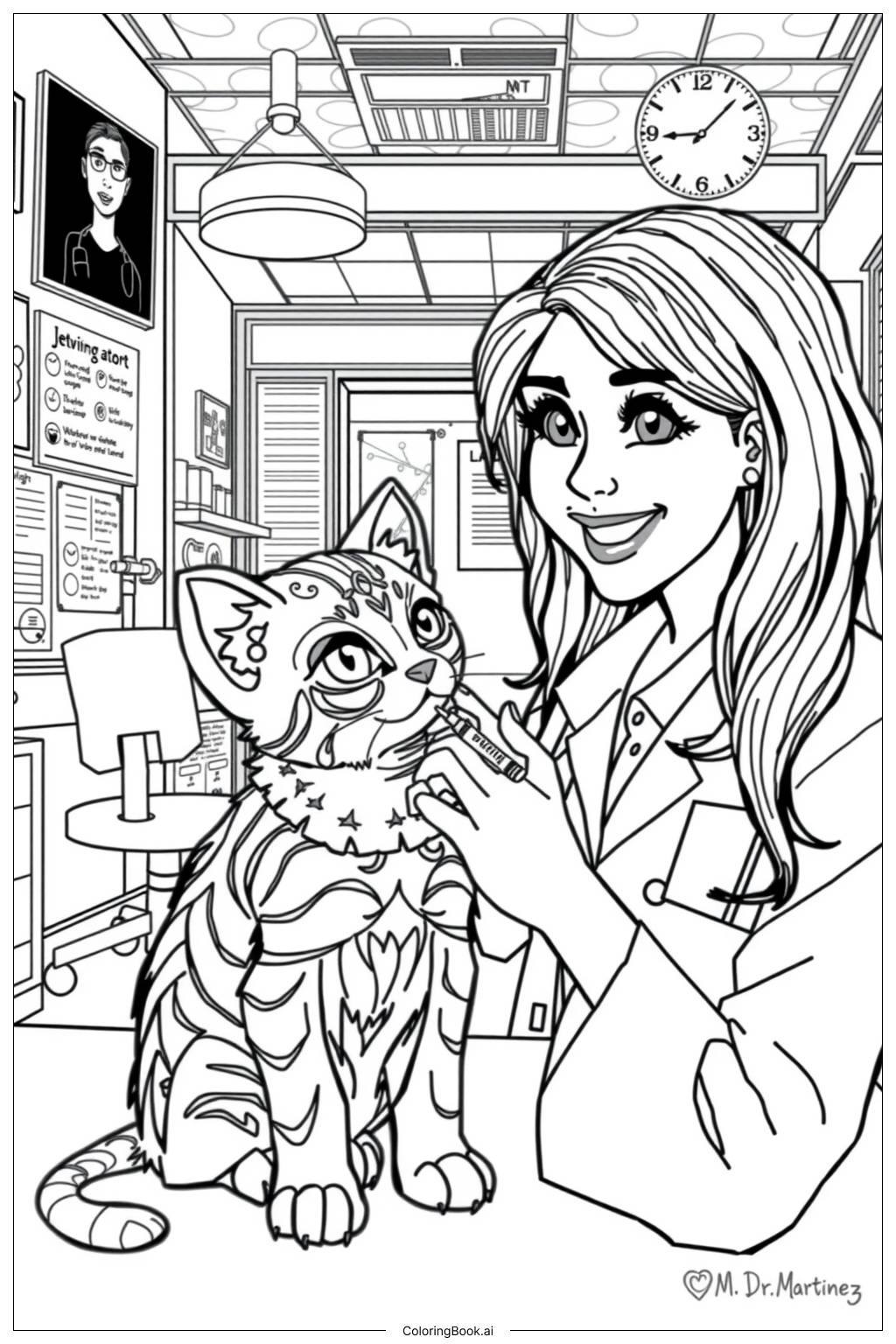  Page de coloriage La première visite du chaton chez le vétérinaire 