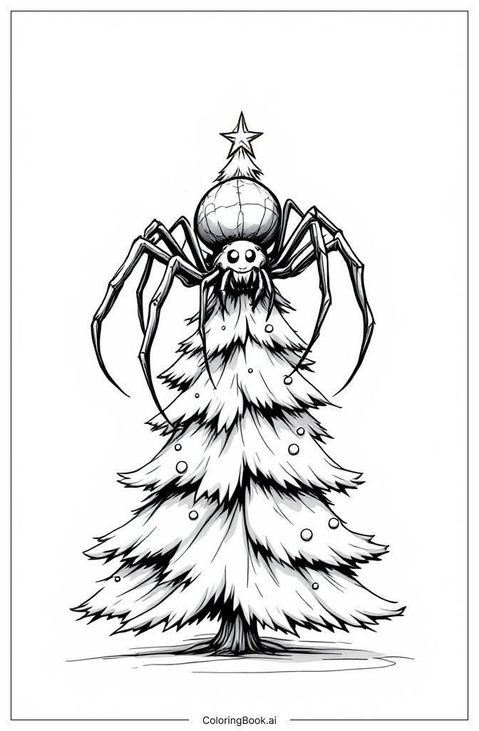  Spinne auf dem Weihnachtsbaum Ausmalseite 