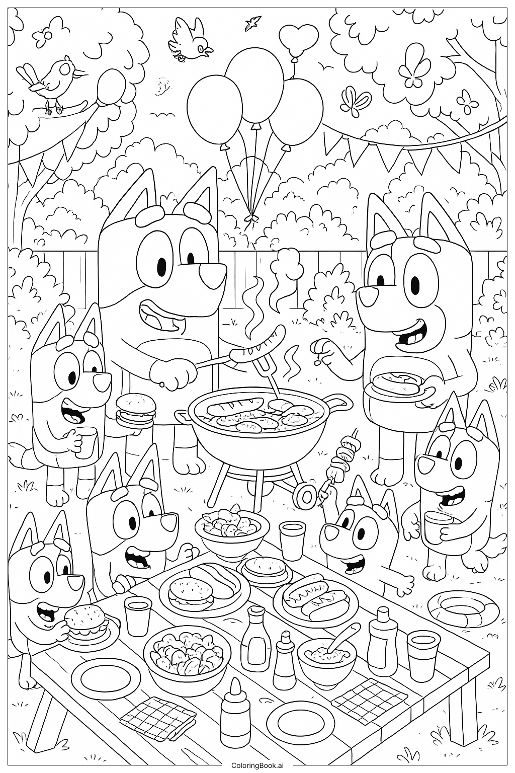  Página para colorear de Una Gran Fiesta Familiar de Barbacoa de Bluey 