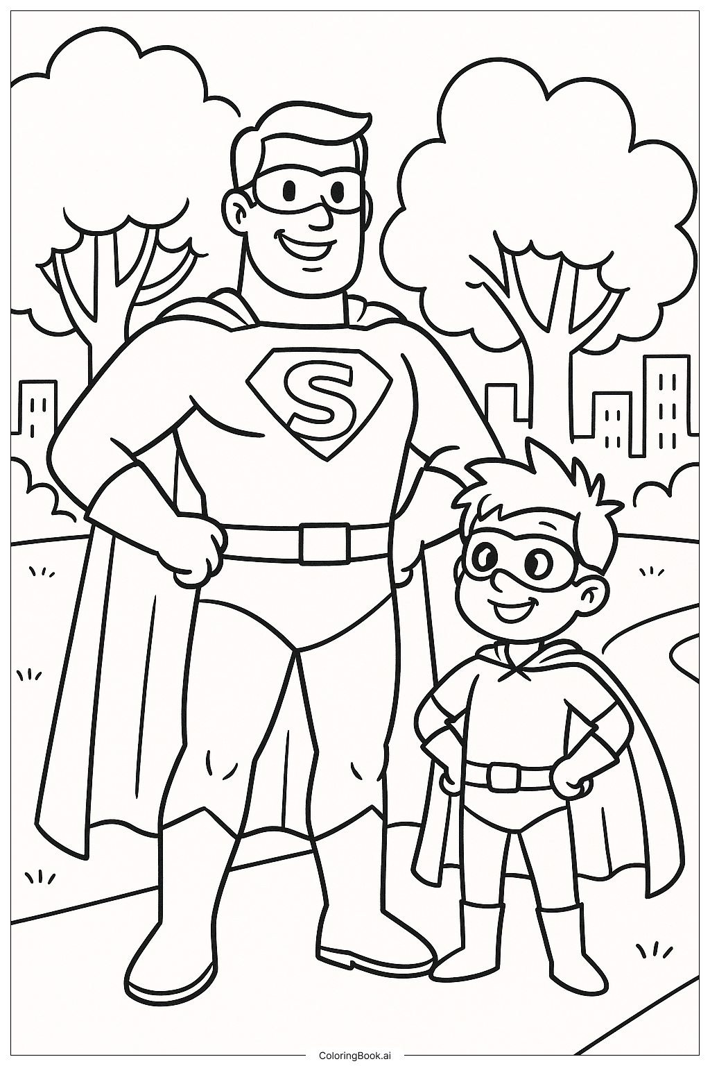 Superheld und sein treuer Helfer Ausmalseite