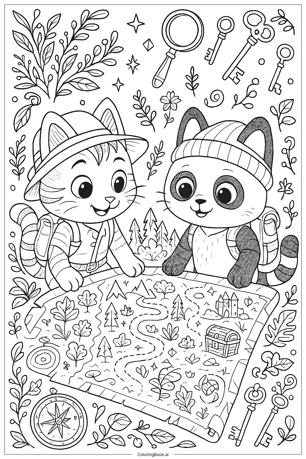  Gabby Cat And Pandy Paws On An Adventure Map Coloring Page 