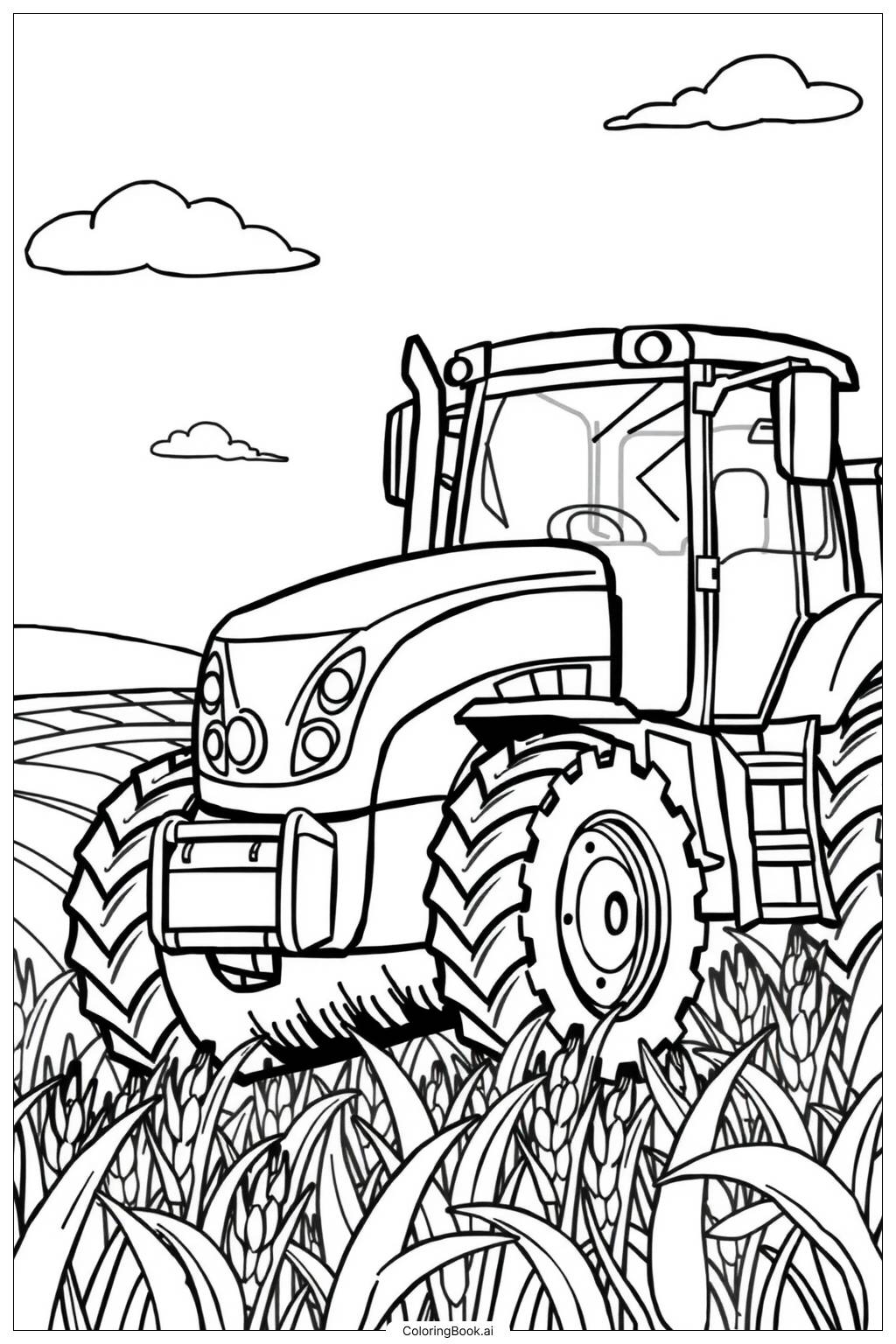  Realistic Tractor Harvesting Coloring Page 