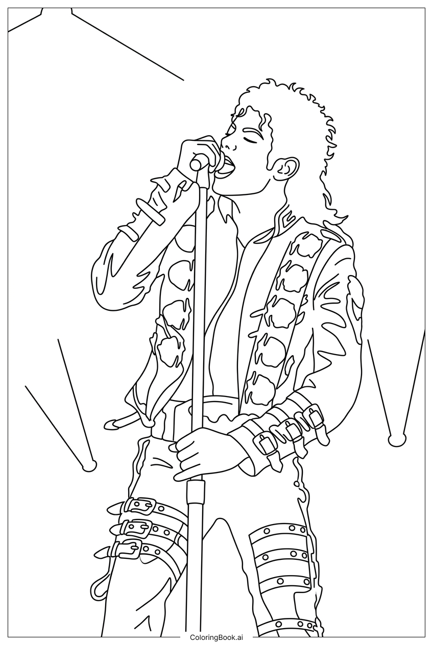 Michael Jackson gripping mic stand dramatic spotlight Coloring Page