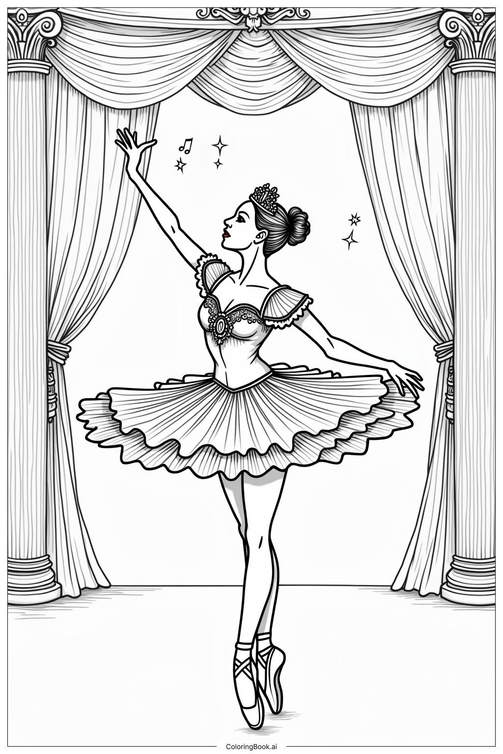  Ballerina Performing on a Moonlit Stage Coloring Page 