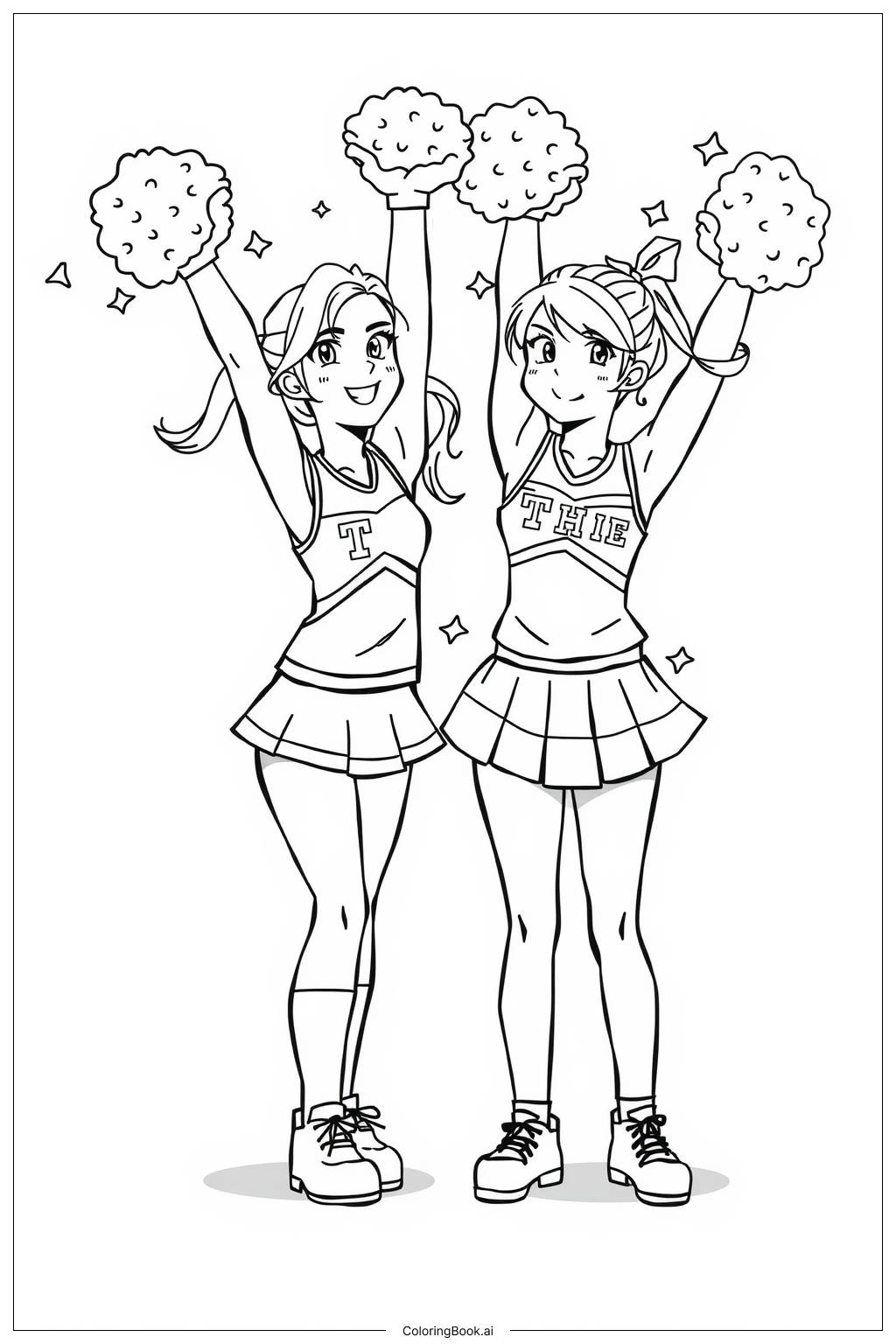  All Star Cheer Team Celebrating Coloring Page 