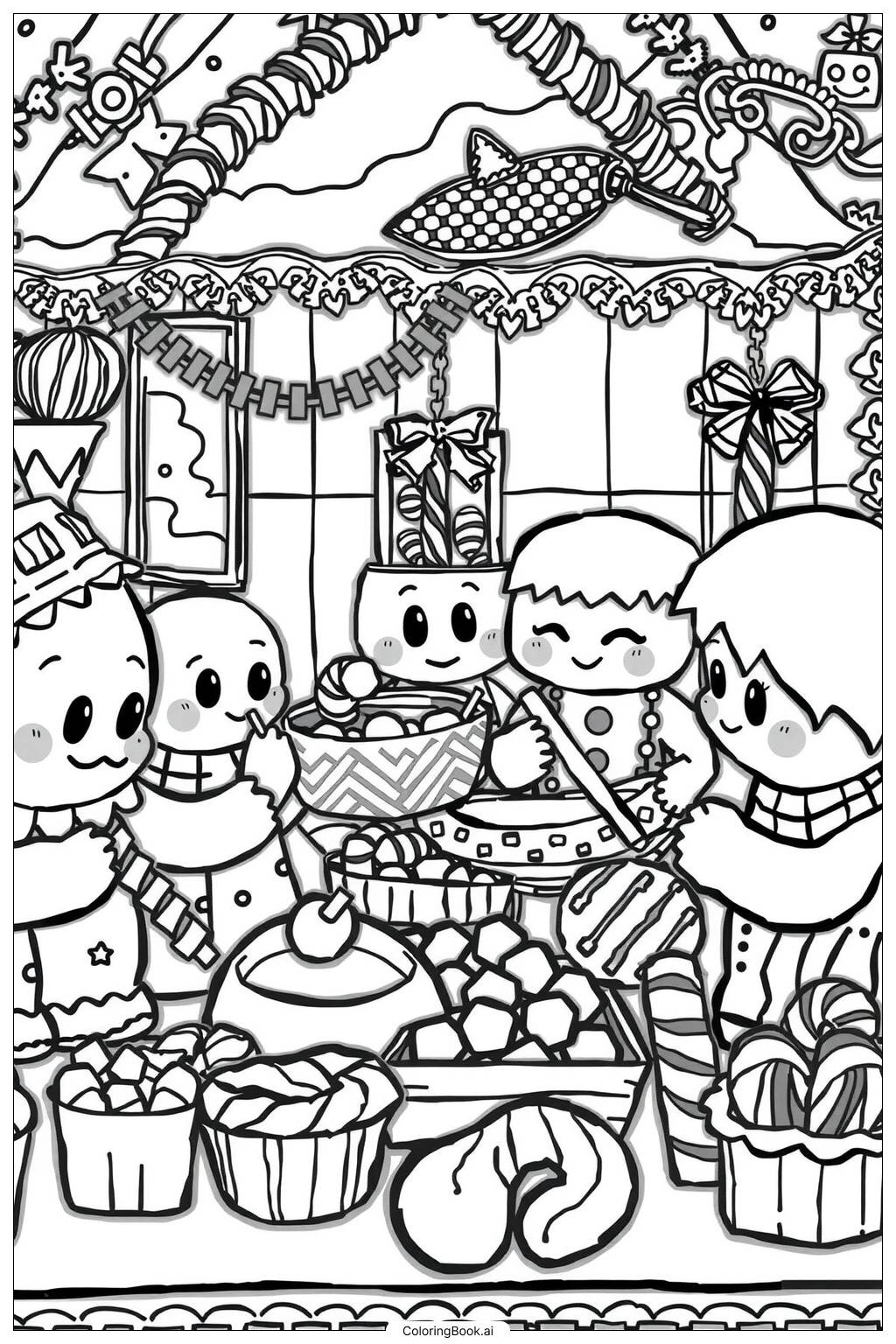  Gingerbread House Decorating Party-2 Coloring Page 