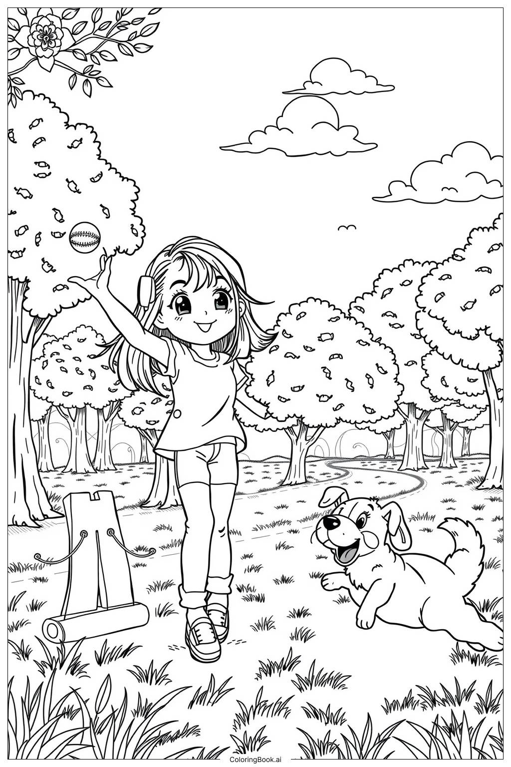  Page de coloriage Histoire d'amour de chiot avec une fille-2 