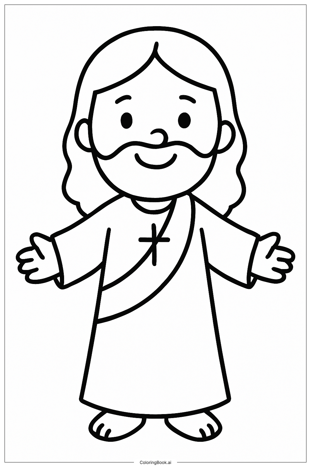  Página para colorear de Jesús en Preescolar con una Sonrisa Amistosa 