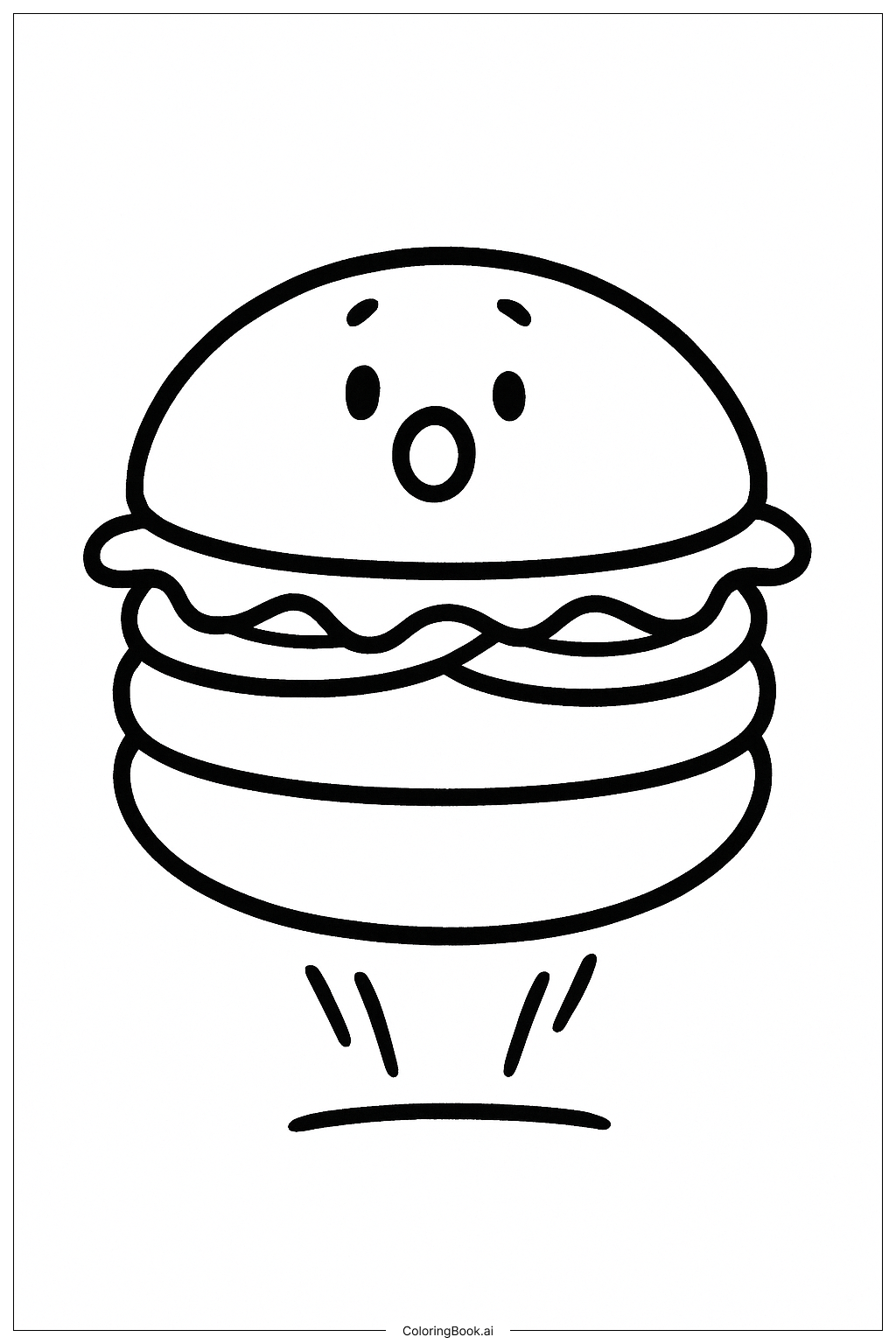  Page de coloriage Un hamburger rond qui rebondit 