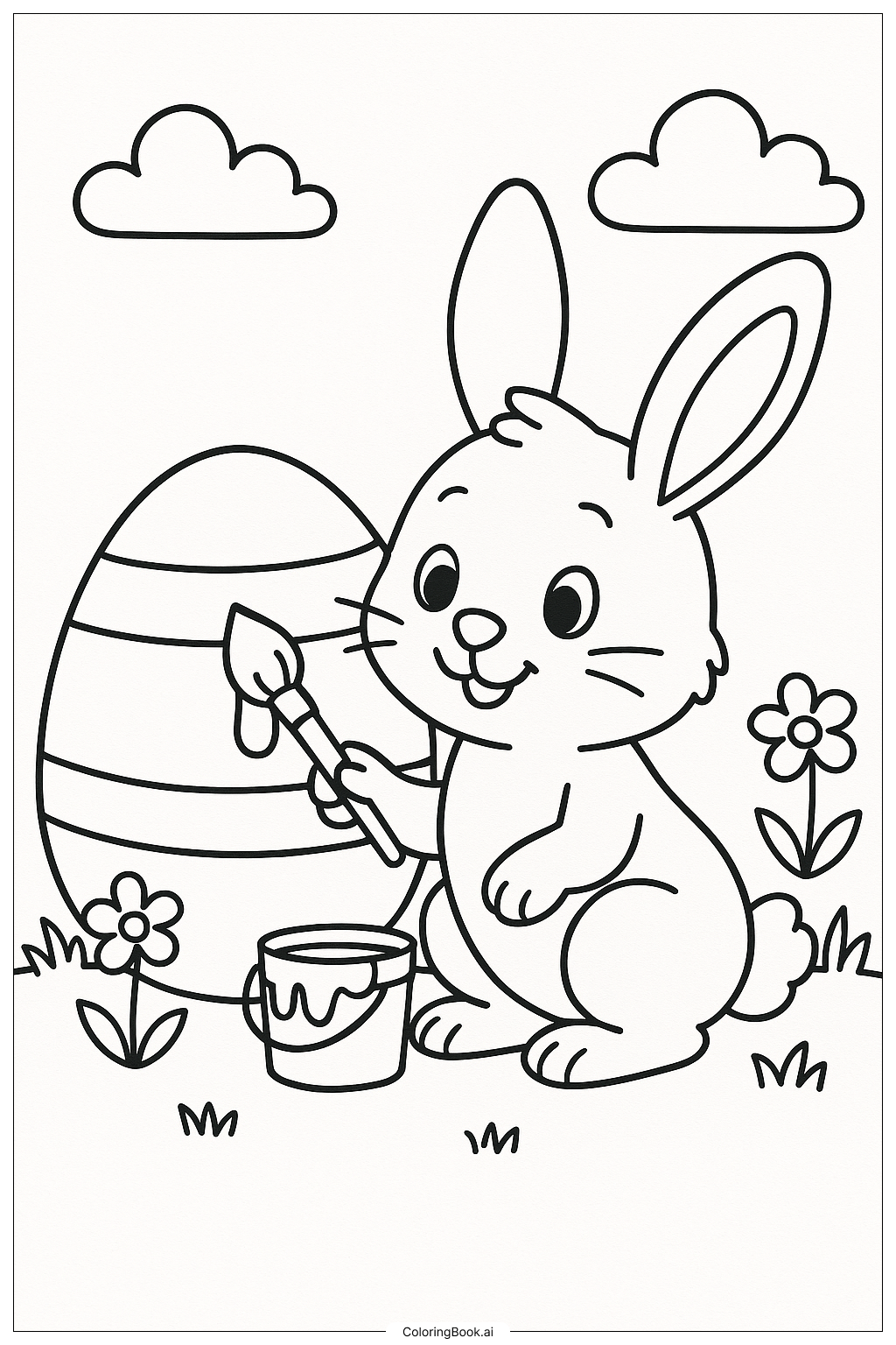  A Rabbit Painting An Easter Egg Coloring Page 