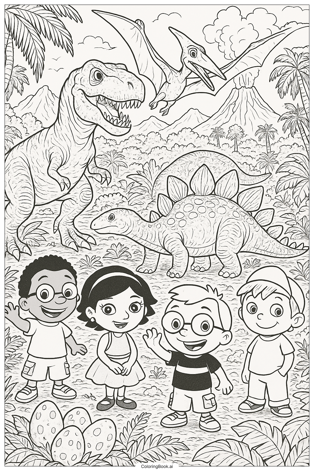  The Little Einsteins In A Prehistoric Dinosaur Land Coloring Page 
