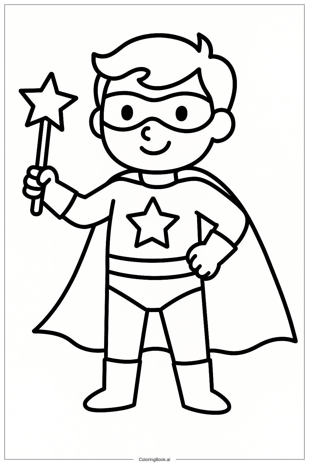 Superheld mit einem Zauberstab Ausmalseite