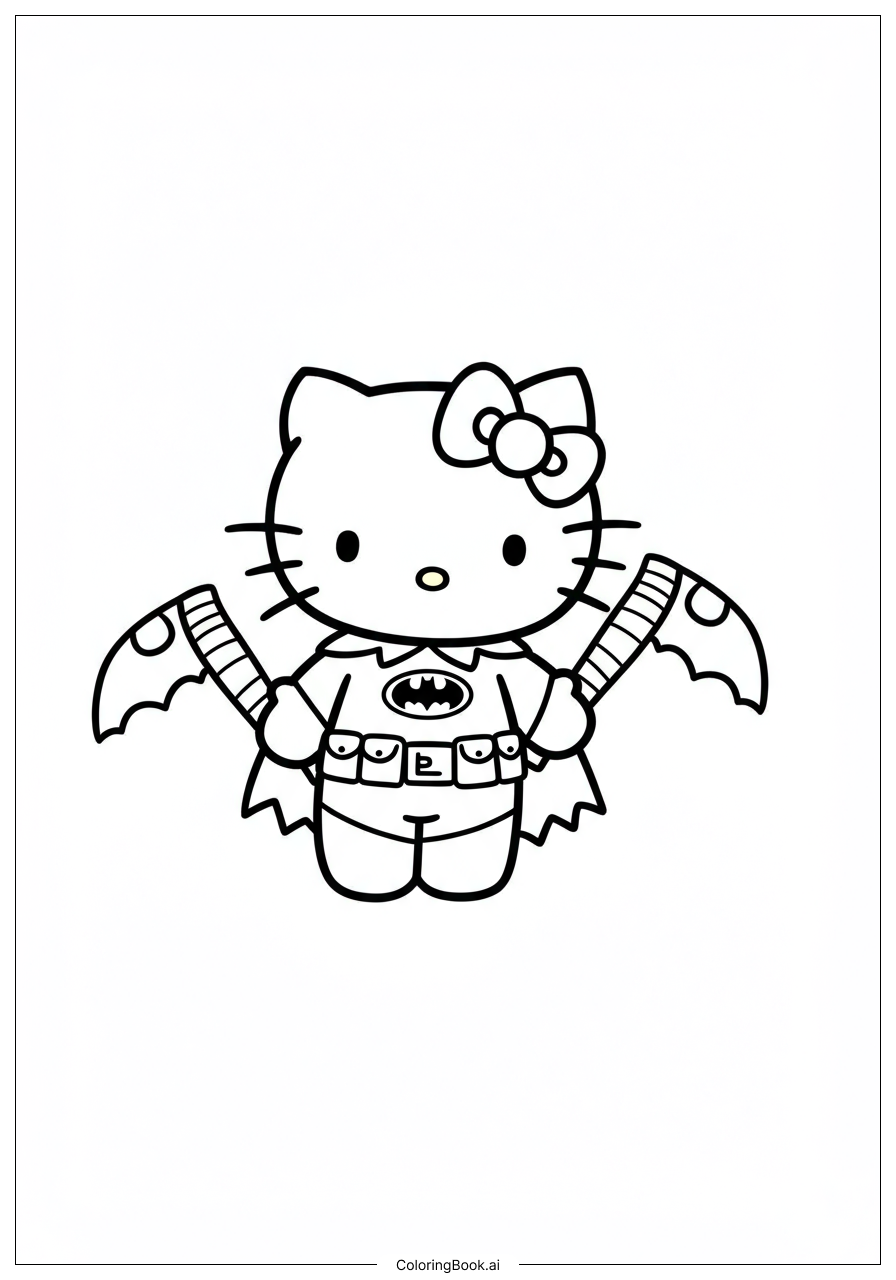  Batman Hello Kitty Holding Batarangs Coloring Page 