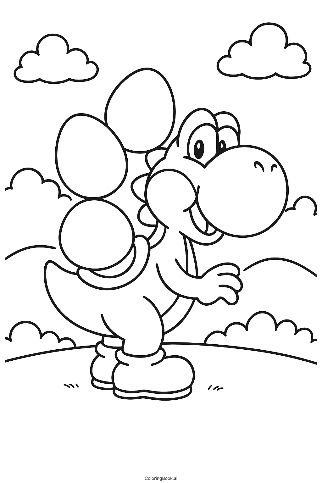  Yoshi Balancing Eggs on Its Back Coloring Page 