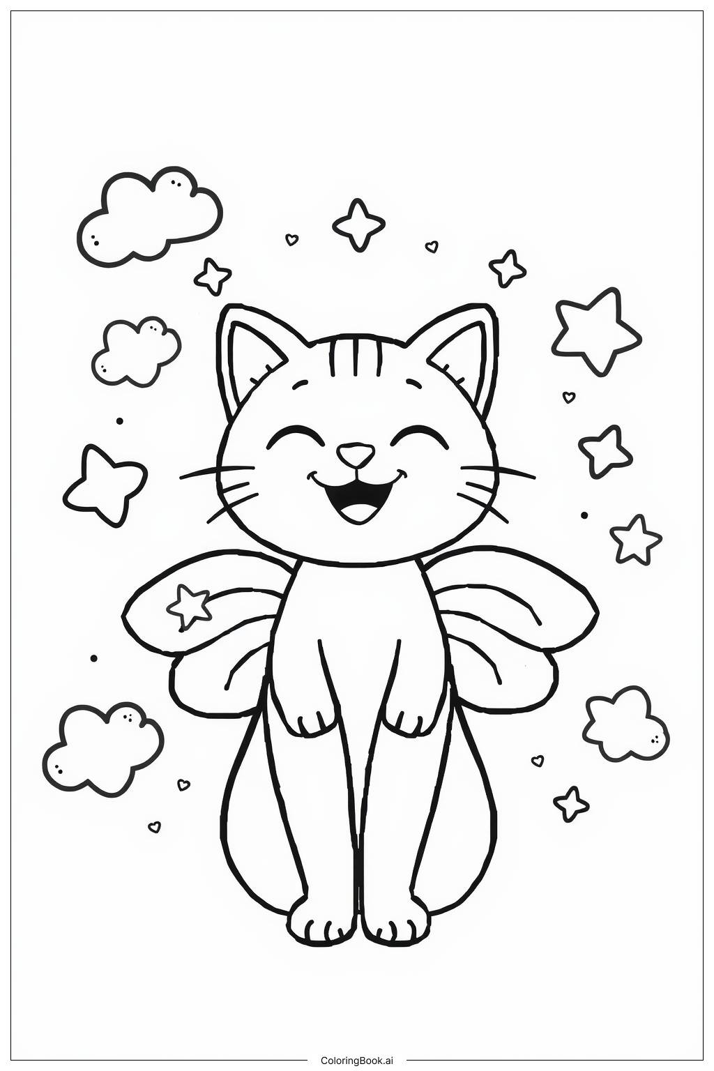  Page de coloriage Chat Avec Des Ailes Arc-en-Ciel 