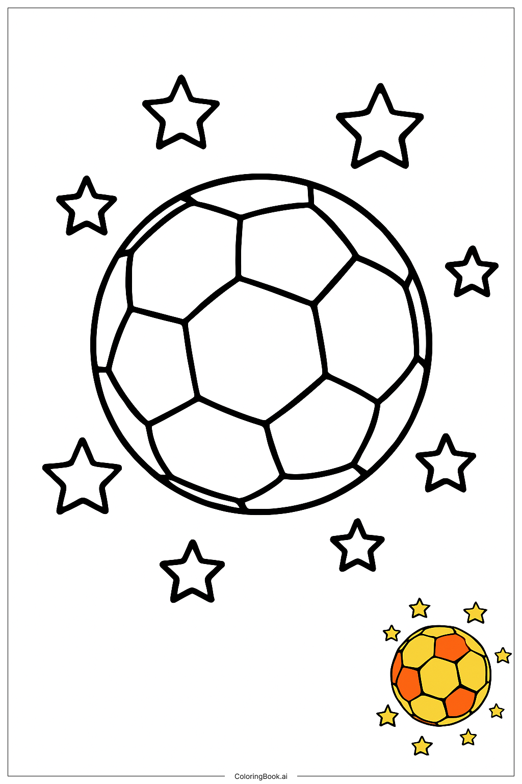  Page de coloriage Ballon de Football Entouré d'Étoiles 