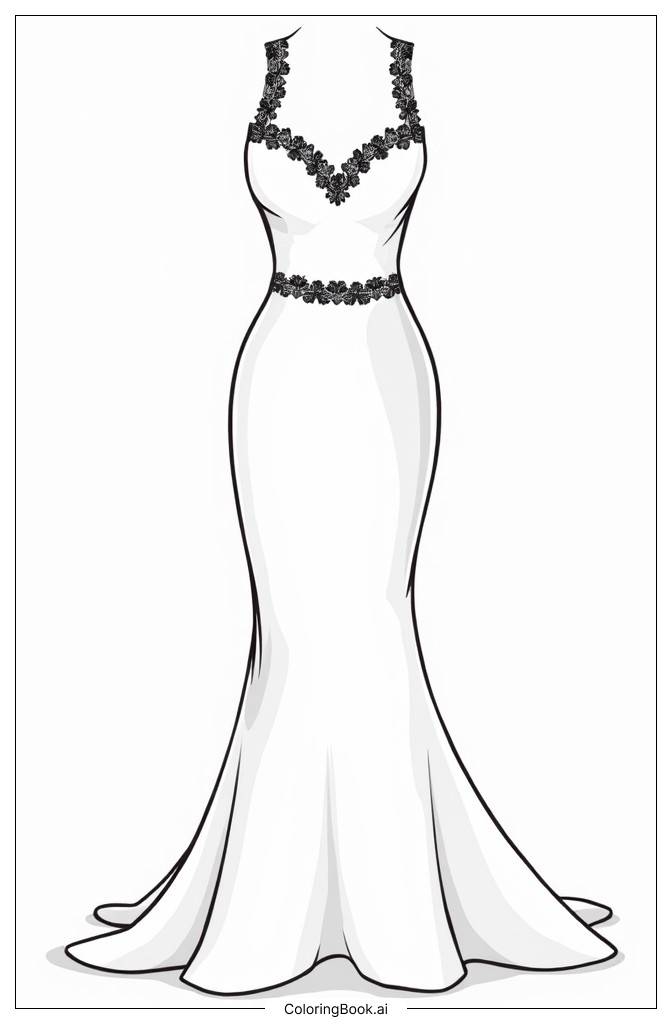  Elegant prom gown with lace trim Coloring Page 