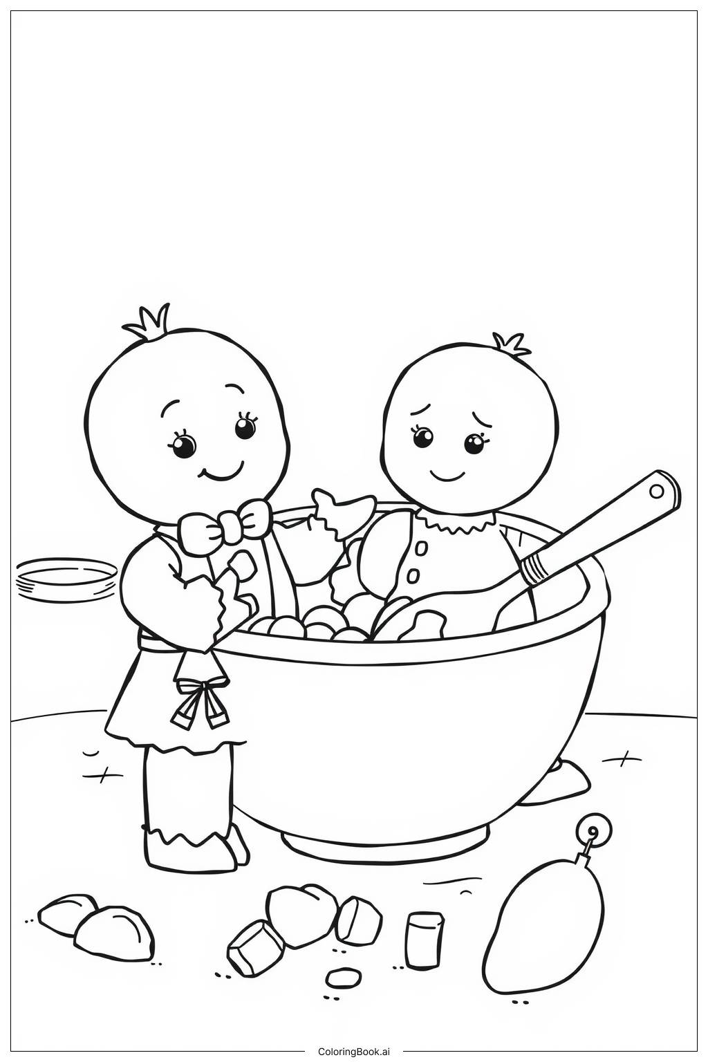  Gingerbread Kids Baking Scene Coloring Page 