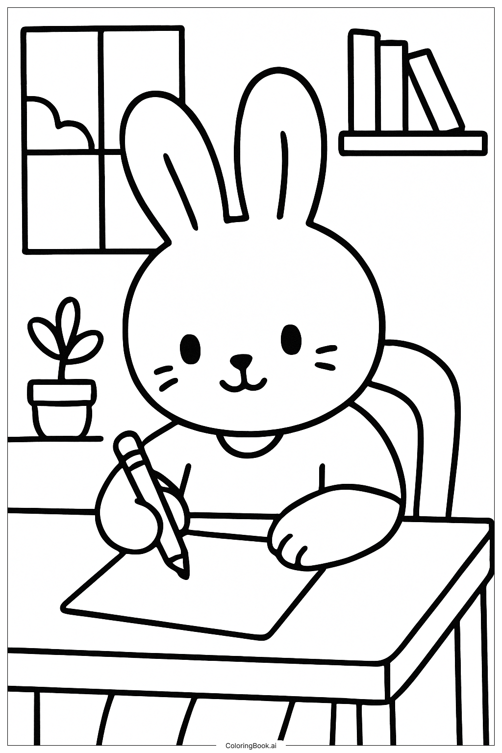 鲍比好兔子在书桌前写信填色页