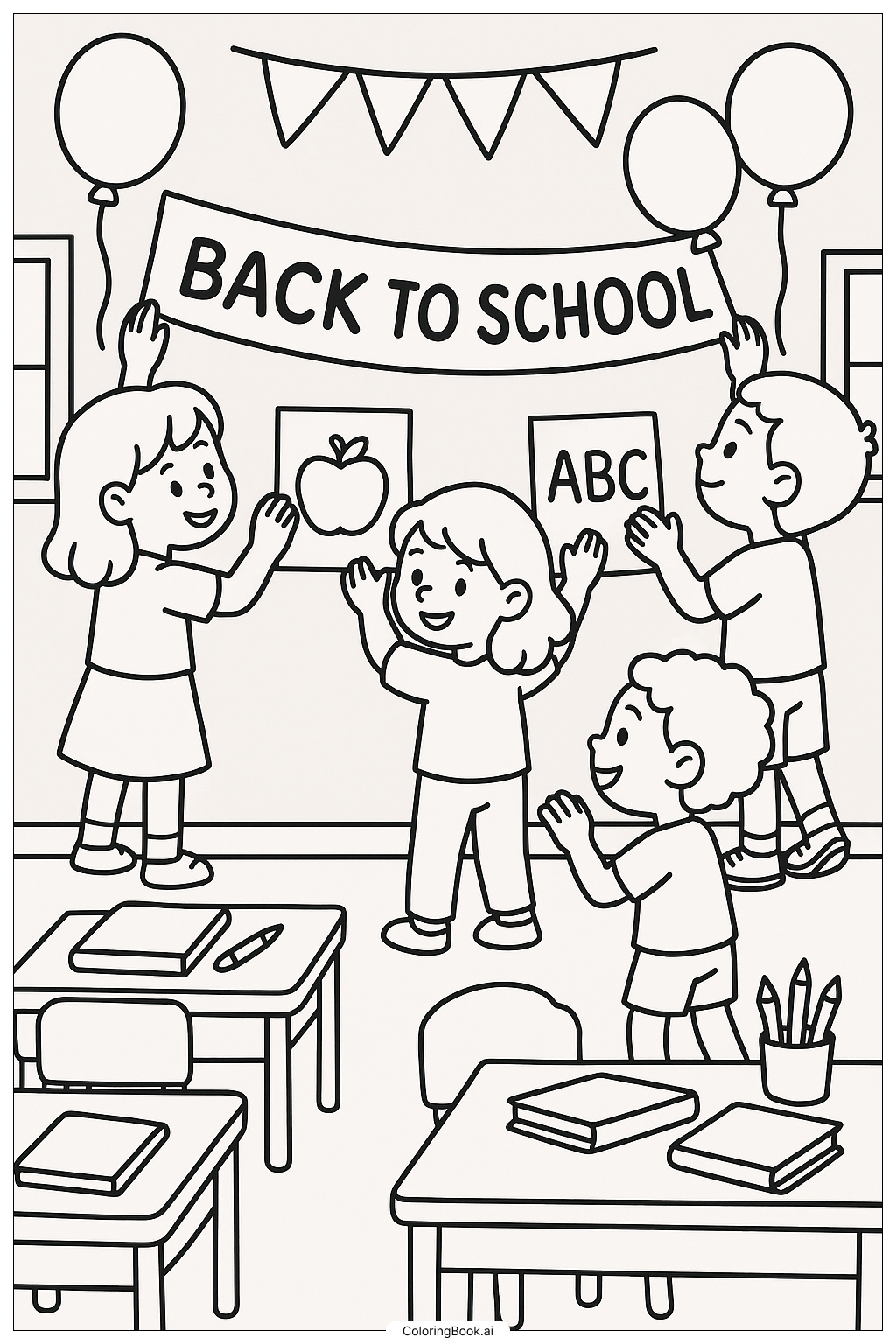  Página para colorear de Decoración del aula para la vuelta al cole 