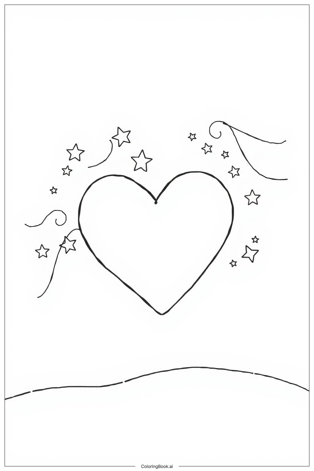  Page de coloriage Cœur Et Étoiles Arc-En-Ciel Dansantes 