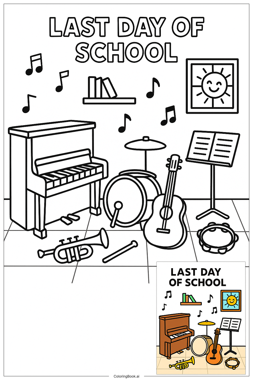  Last Day Of School Music Room Instrumentsの塗り絵ページ 