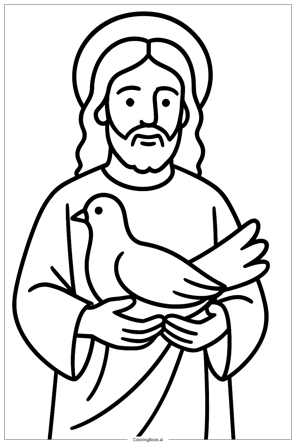  Página para colorear de Jesús y una paloma única 