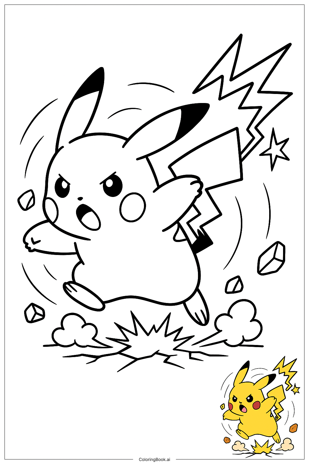  Trang tô màu Pikachu Với Đuôi Sét Trong Trận Chiến 
