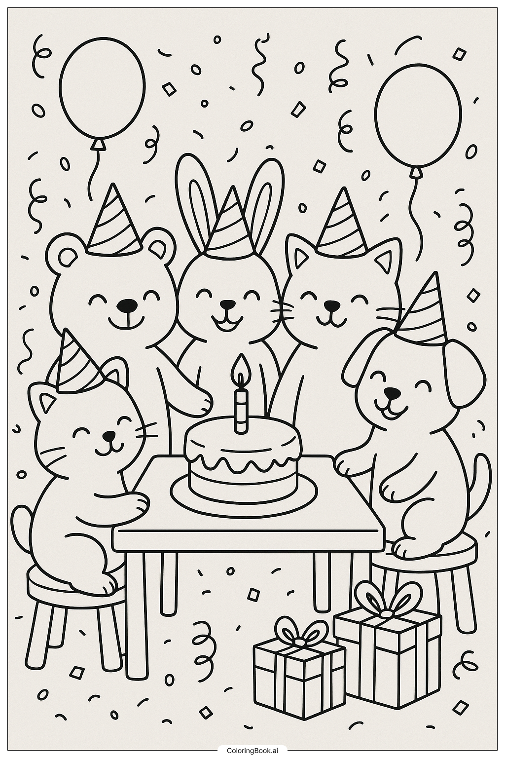 溫馨好友慶生派對著色頁